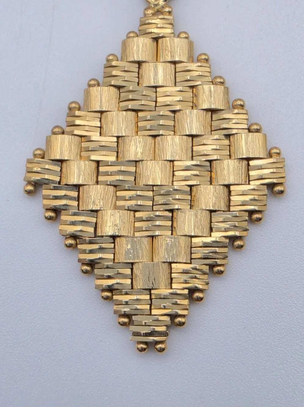 VTG 14K Yellow Gold Imperial Woven Basket Weave Diamond Drop Earrings 7.86g